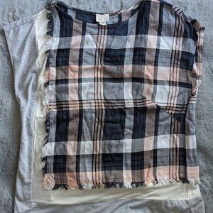Anthropologie Plaid and Cream Short Sleeve Tee